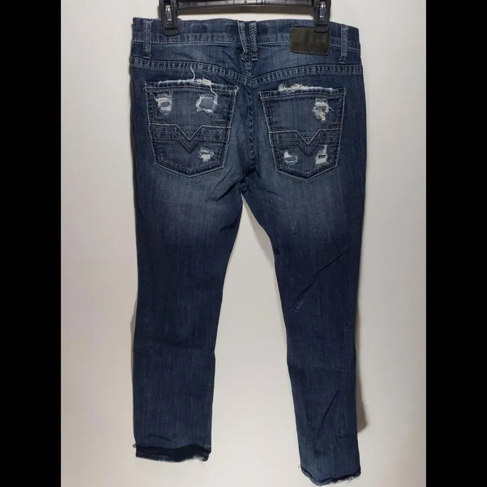 Mens Buckle BKE Carter Straight Leg Heavy Distressed Denim‎ Blue Jeans Size 33R